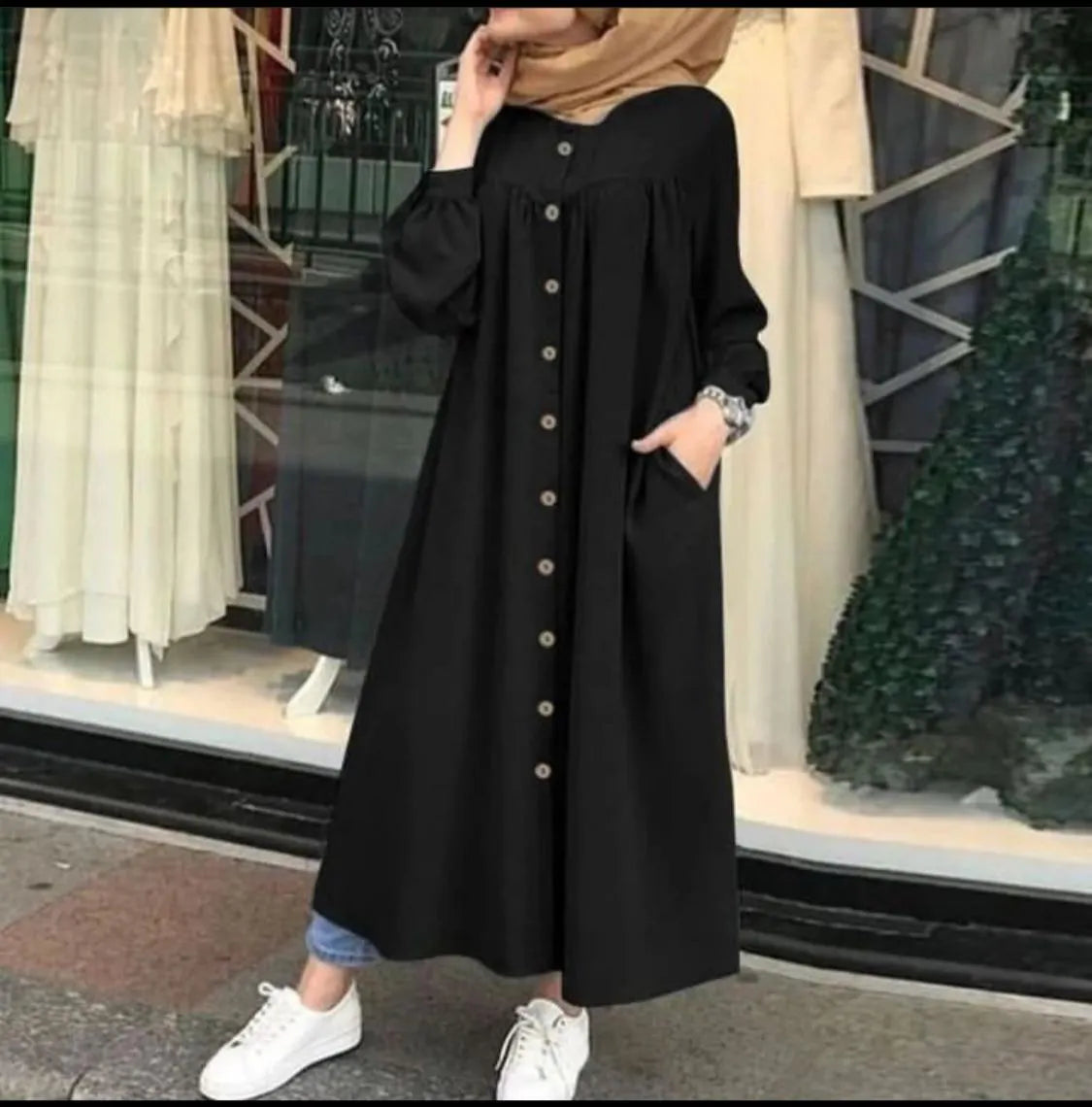 Georgette Button Down Abaya with Pockets
