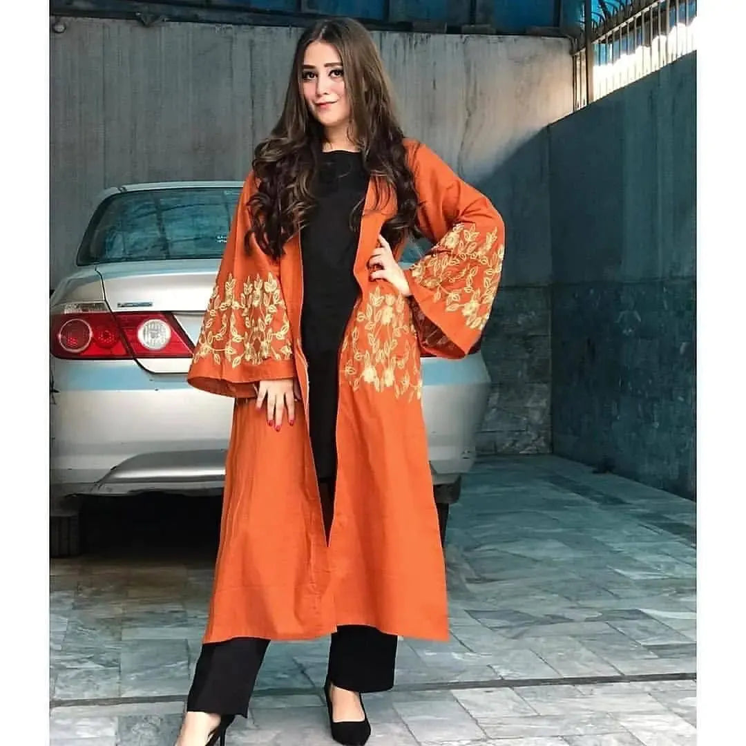 New Black Two Piece With Orange Embroidery Gown New Black Two Piece With Orange Embroidery Gown